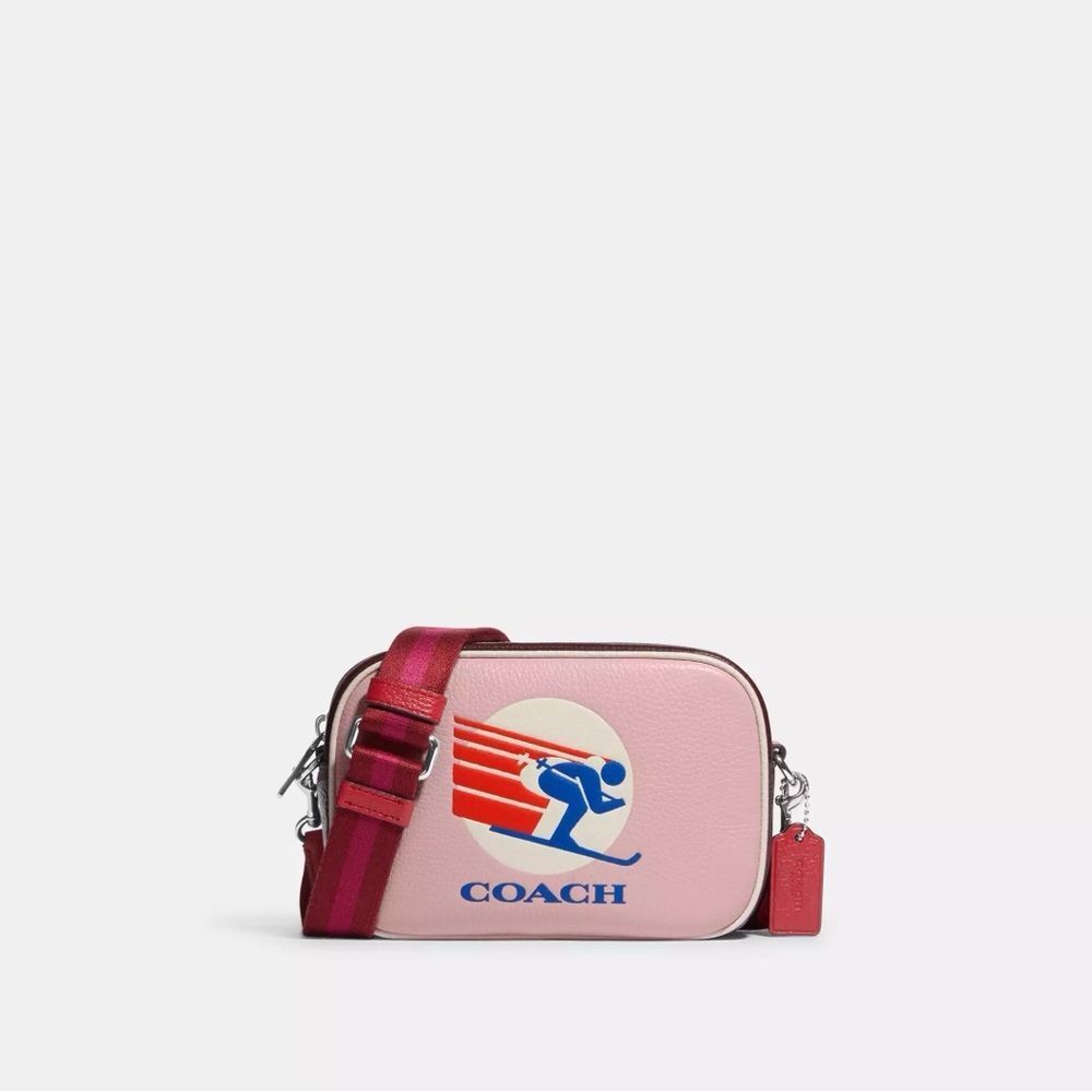 Coach Pink Graphic Crossbody Bag with Red Strap